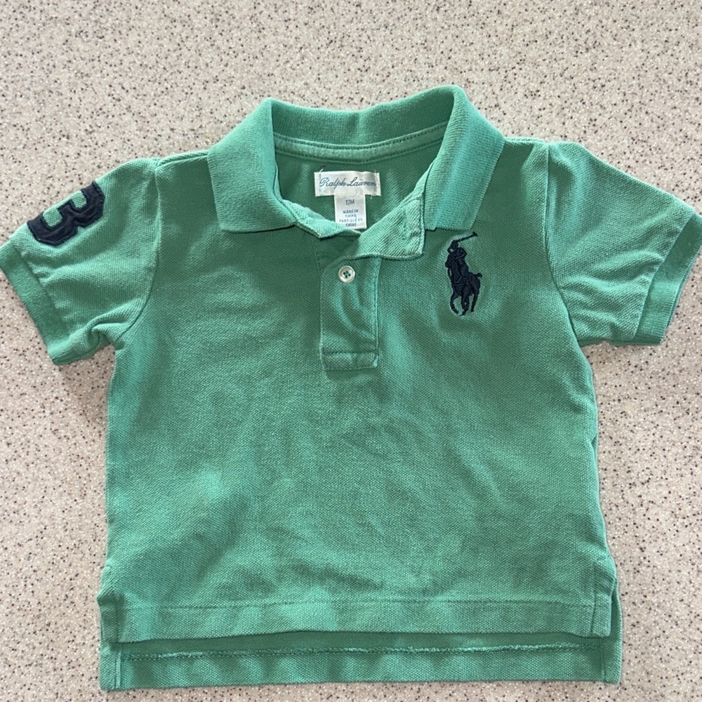 Ralph Lauren Polo player embroidery Green 100% Cotton Collared Shirt 12 months